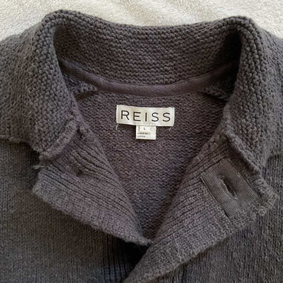 Reiss Men’s Slim Fit Button-Up Cardigan – Charcoal Gray Wool Blend (L) - Picture 4 of 16